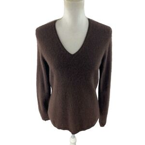 Keira Womens 2-Ply Cashmere M Brown Knit Pullover Sweater V-Neck Brown